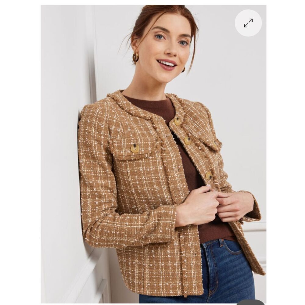Talbots tweed fringe jacket button front 20W